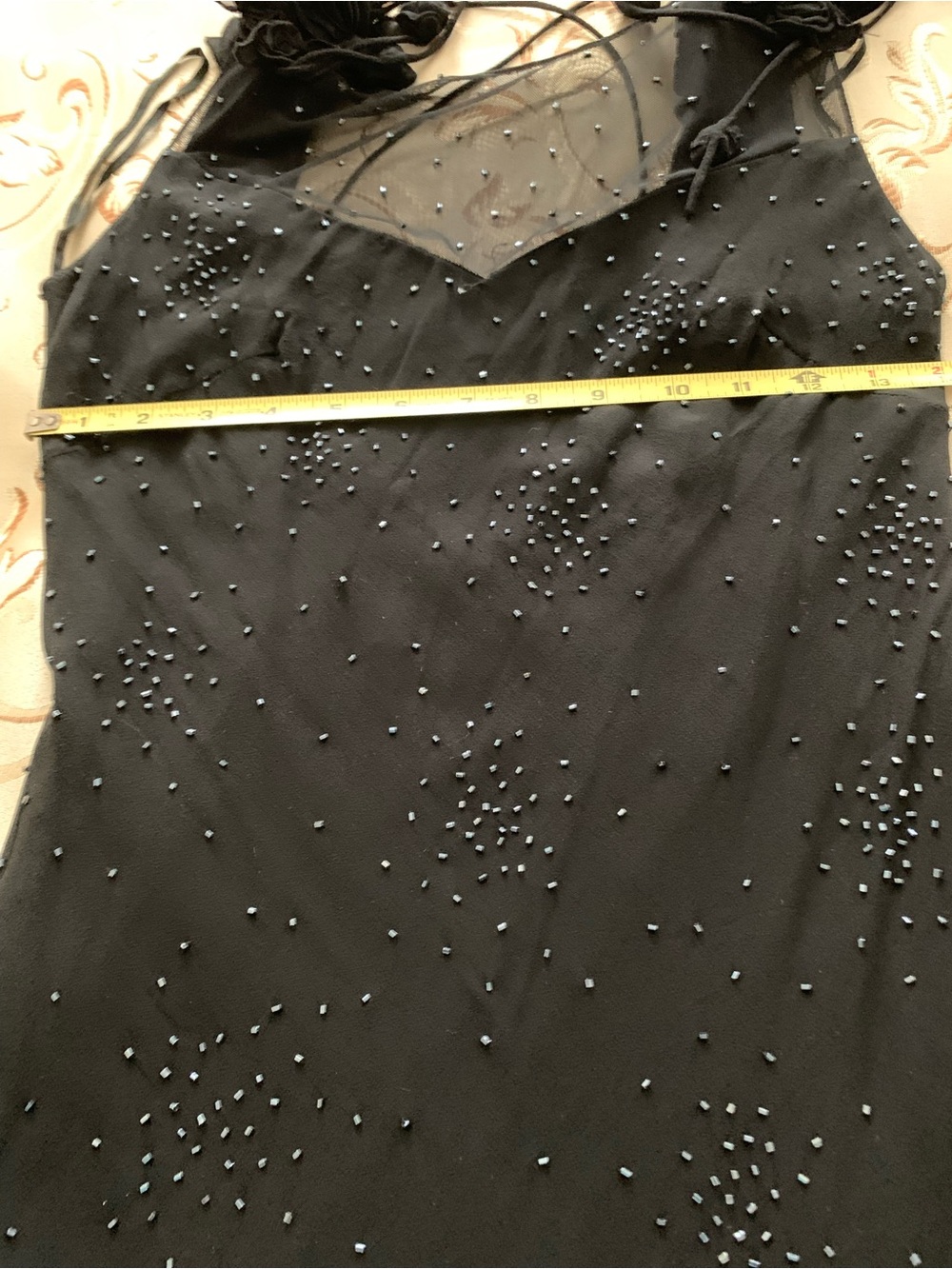 Sue Wong Black Beaded Maxi Dress with Floral Shoulder Appliqués - Picture 13 of 15